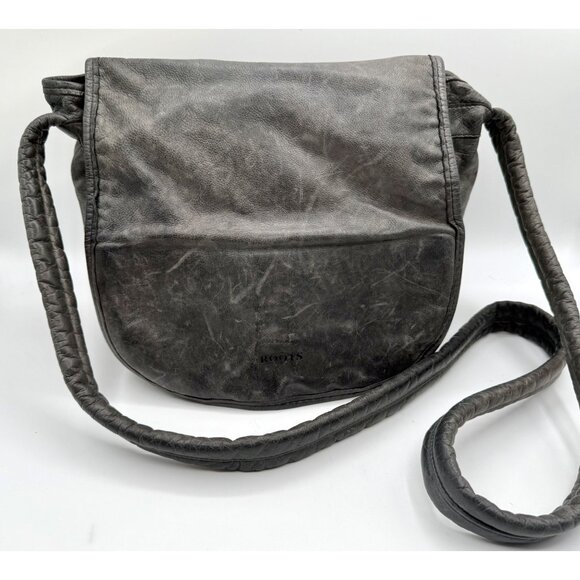 Roots Genuine Leather Gray Crossbody Indie Vanguard Patina Distressed Canada - Picture 1 of 10